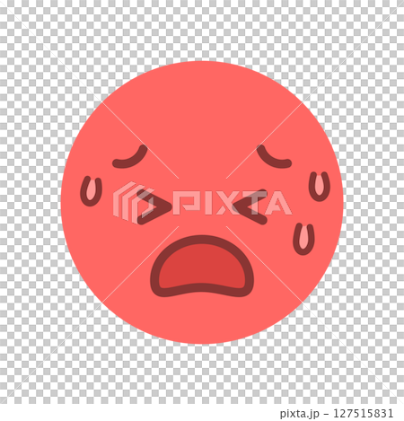 苦しい表情で汗をかいている赤い顔の絵文字 - 暑い･痛い･高熱や熱中症でつらい等の感情のアイコン素材 127515831