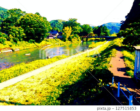 川のある田舎風景 127515853