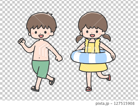 Children walking around in swimsuits 127515908