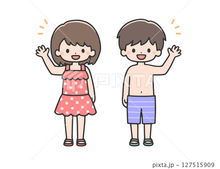 手を振る水着姿の子どもたち 手を振る水着姿の子どもたち 127515909
