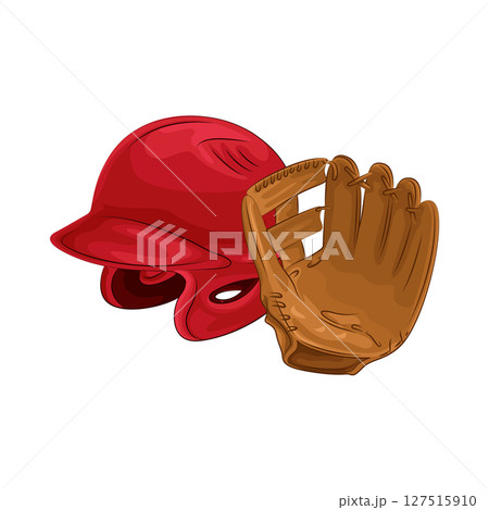Illustration of Baseball gloves and helmet 127515910