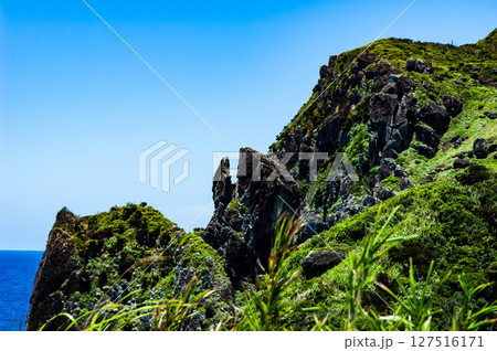 断崖と緑に覆われた岩山の風景 断崖と緑に覆われた岩山の風景 127516171