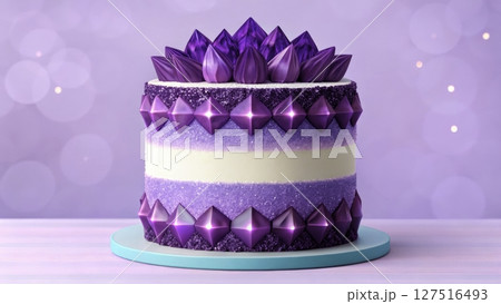 Beautifully decorated purple cake with elegant designs perfect for celebrations 127516493