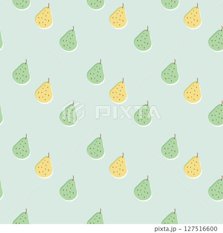 版ずれ風の手描き洋ナシのシームレス背景パターン・グリーン 127516600