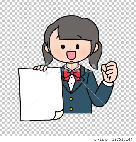 紙を持ってガッツポーズする女性 127517144