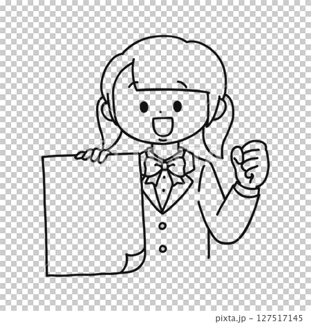 紙を持ってガッツポーズする女性　線画 127517145