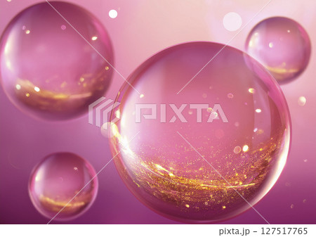 球体の液体の中に金色　複雑に成分イメージ　ピンク色 127517765