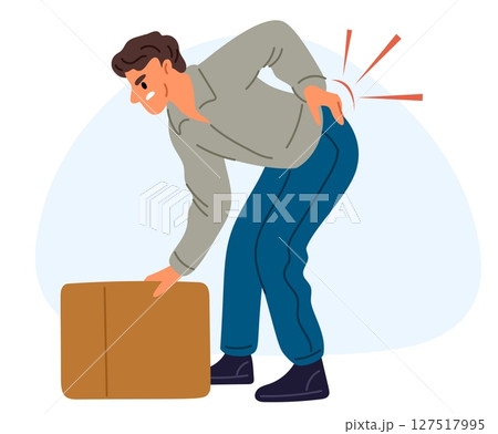 Young man suffering from lower back pain from...のイラスト素材 [127517995] - PIXTA