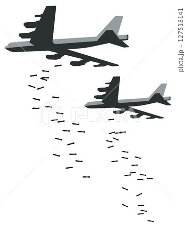 爆弾投下をしている爆撃機のイメージイラスト 爆弾投下をしている爆撃機のイメージイラスト 127518141