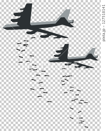 爆弾投下をしている爆撃機のイメージイラスト 爆弾投下をしている爆撃機のイメージイラスト 127518141