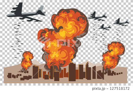 一名轟炸機向城市投擲炸彈的插圖 127518172