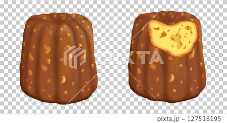 One canelé, illustration of a canelé eaten in one bite, clip art, illustration, png, transparent background 127518195