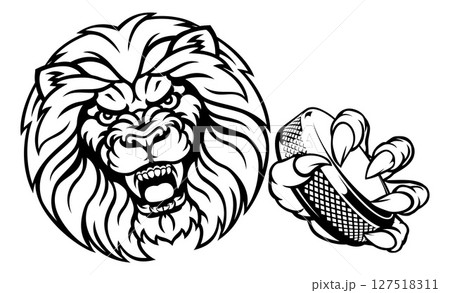 Lion Ice Hockey Player Cartoon Sports Mascot 127518311