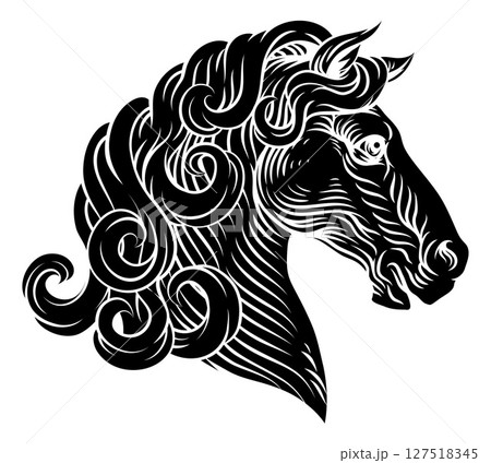 Horse Head Woodcut Etching Vintage Style Horse Head Woodcut Etching Vintage Style 127518345