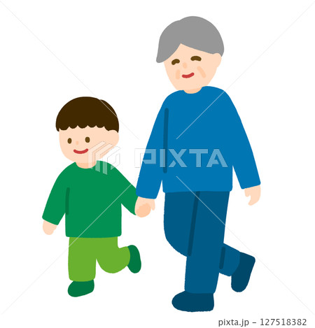 孫（男の子）と歩くおじいさん 127518382