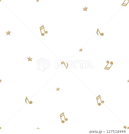 Musical notes watercolor pattern, beige stars. Hand drawn illustration symbol. Seamless print in children's style background for textiles, fabrics, wallpaper, concert program, stationery, invitation Musical notes watercolor pattern, beige stars. Hand drawn illustration symbol. Seamless print in children's style background for textiles, fabrics, wallpaper, concert program, stationery, invitation 127518444