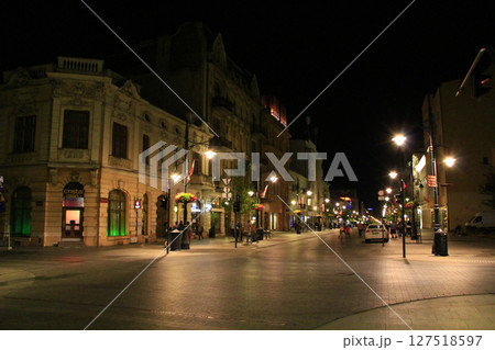 Beautiful illumination of night Lodz city. illuminated street in Lodz 127518597