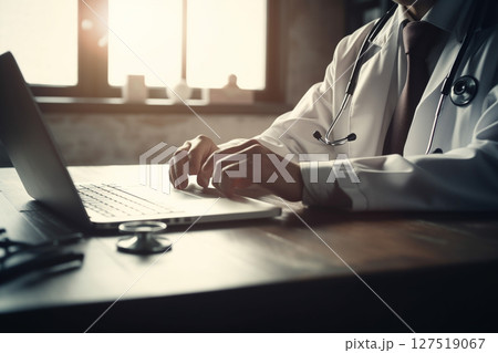 医療現場で働く医師のパソコン作業 127519067