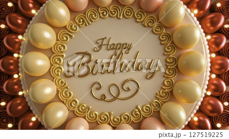 Festive birthday cake decorated with golden lettering and colorful accents, perfect for celebrations and gatherings Festive birthday cake decorated with golden lettering and colorful accents, perfect for celebrations and gatherings 127519225