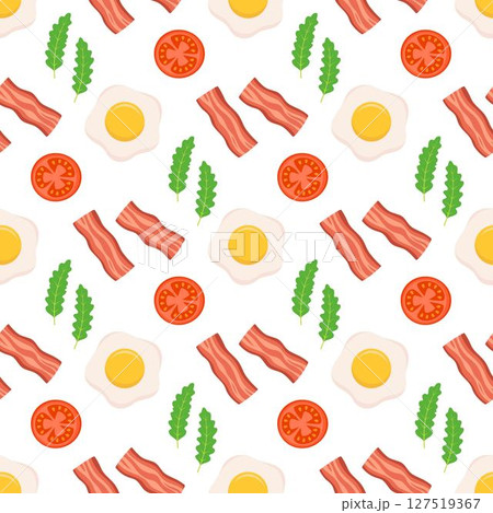 seamless pattern with bacon, eggs and tomatoes 127519367