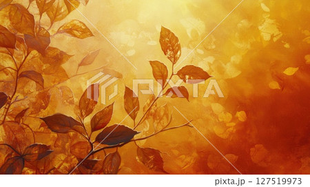 Warm-toned abstract art featuring autumn leaves and branches against luminous textured background. Ideal for seasonal themes and backgrounds 127519973