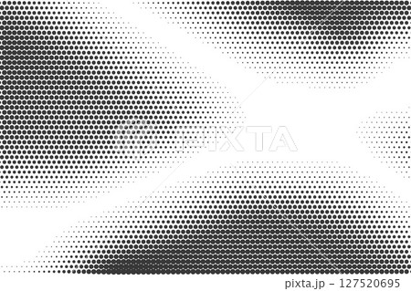 Dotted pattern background with halftone gradient. Abstract textured rays of light and mirror reflection with fade gradation. Simple digital 80s dotted backdrop. 127520695
