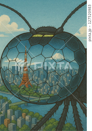 都市に浮かぶ都市はオニヤンマの複眼 127520983