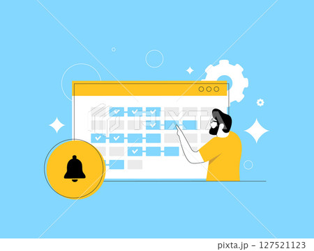 Timeboxing method for focused daily planning, visual task blocks and reminders. Timeboxing boosts marketing productivity through calendar control and efficient work habits. Vector illustration 127521123