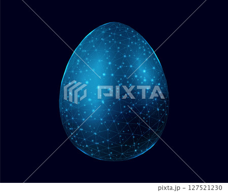 Easter Egg, glowing blue lowpoly wireframe on a dark background. Vector illustration design concept Happy Easter. 127521230