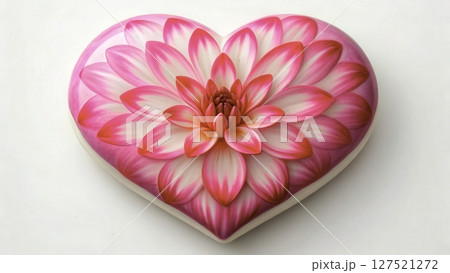 Colorful heart-shaped floral design featuring intricate pink lotus petals 127521272