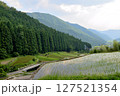 染河内川にそそぐ支流と道路に沿った谷筋にある山田の棚田は石垣の優美な曲線が特徴的です。 127521354