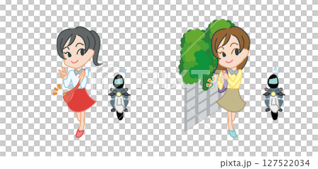 A woman walking down the street notices a purse snatcher A woman walking down the street notices a purse snatcher 127522034