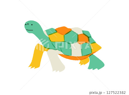 カラフルな甲羅のかわいいカメのイラスト｜カメ,カラフル,動物,爬虫類,白背景 127522382