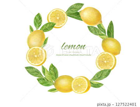 水彩で描いたフレッシュなレモンで飾ったフレーム 127522401