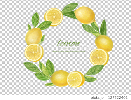 水彩で描いたフレッシュなレモンで飾ったフレーム 127522401