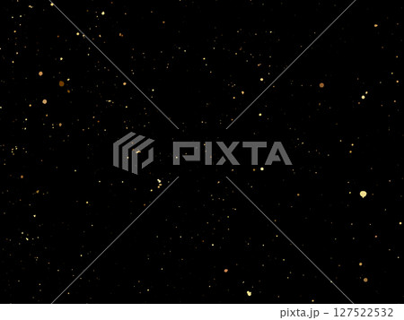 Elegant gold splatter texture on a black background. Abstract vector ink drops and glittery specks create a luxurious and festive design. Perfect for invitations, packaging, posters, brandin 127522532