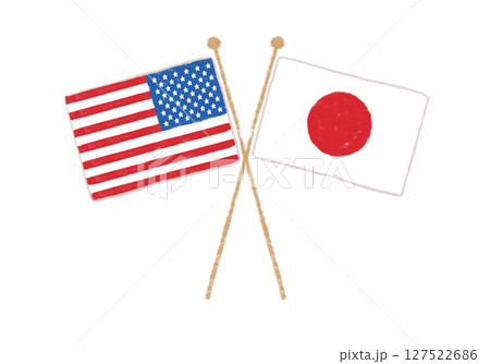 日本とアメリカの国旗　クレヨンタッチ 127522686