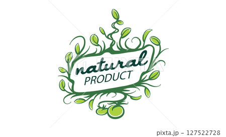 Vector logo of a natural product, hand-drawn in an artistic style 127522728