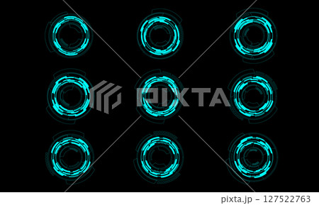 Set of sci fi blue neon circle user interface elements technology futuristic design modern creative on black background vector 127522763