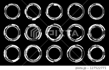 Set of sci fi white circle user interface elements technology futuristic design modern creative on black background vector 127522771