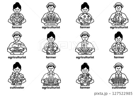 A group of people are holding plants and the words Agriculturist, Farmer 127522985