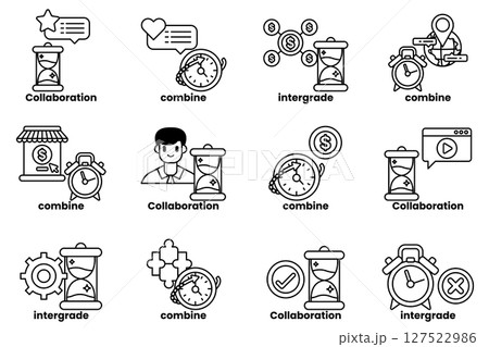 The image is a collection of different time-related icons, including clocks The image is a collection of different time-related icons, including clocks 127522986