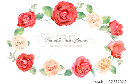 水彩で描いた薔薇の花のフレーム（リース） 127523234