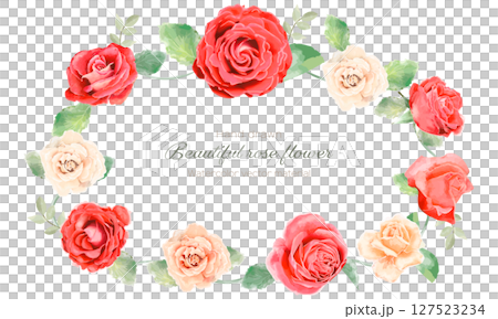 水彩玫瑰花框(花環) 水彩玫瑰花框(花環) 127523234