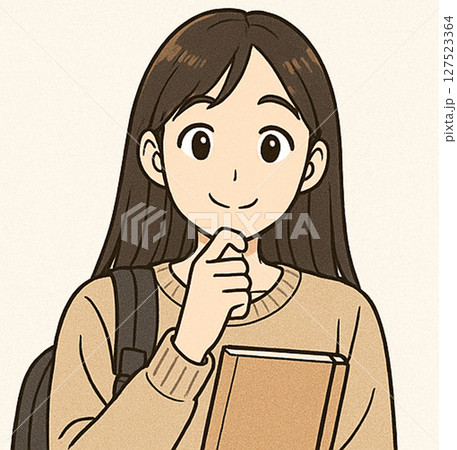 日本人若い女性！10代、20代、30代、40代ぐらいの大人学生～OLの笑顔！スマイルAIイラスト 127523364