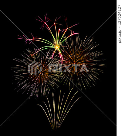 Colorful firework sparkling on black background for celebration and anniversary Colorful firework sparkling on black background for celebration and anniversary 127524127
