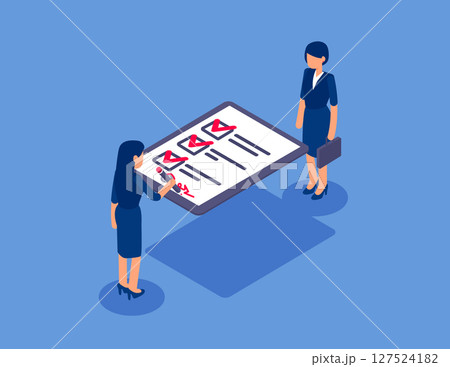 Two business person signing documents. Flat isometric vector concept 127524182