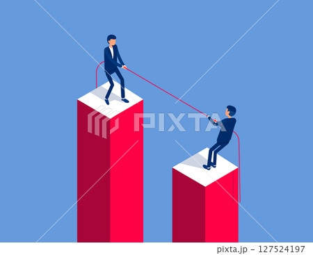 Two business person tug of war at high altitude. Flat isometric vector concept 127524197