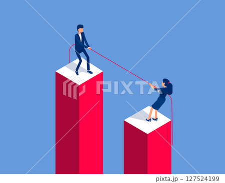 Two business person tug of war at high altitude. Flat isometric vector concept 127524199