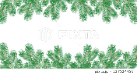 Hand drawn Pine Twigs Top and Bottom Frame Border Christmas Holidays Copy space Template Banner Fond 127524459